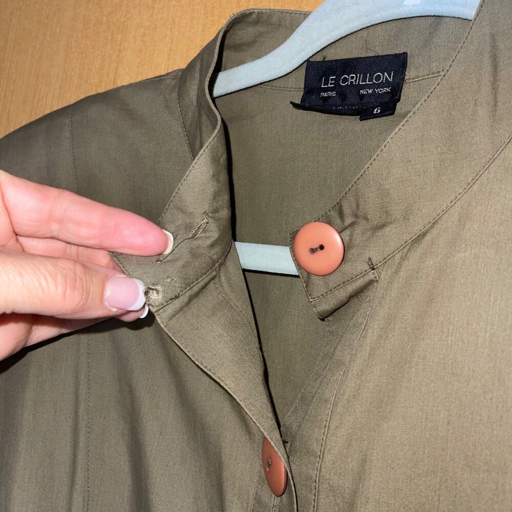 Le Crillon Womens Cotton Button Front A-line Dress Size 6 Khaki Tan Vintage - Picture 6 of 13